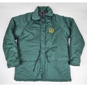 John Deere Coat Mens Medium. Vintage Green Barn Field‎ Drawstring Waist Quilted